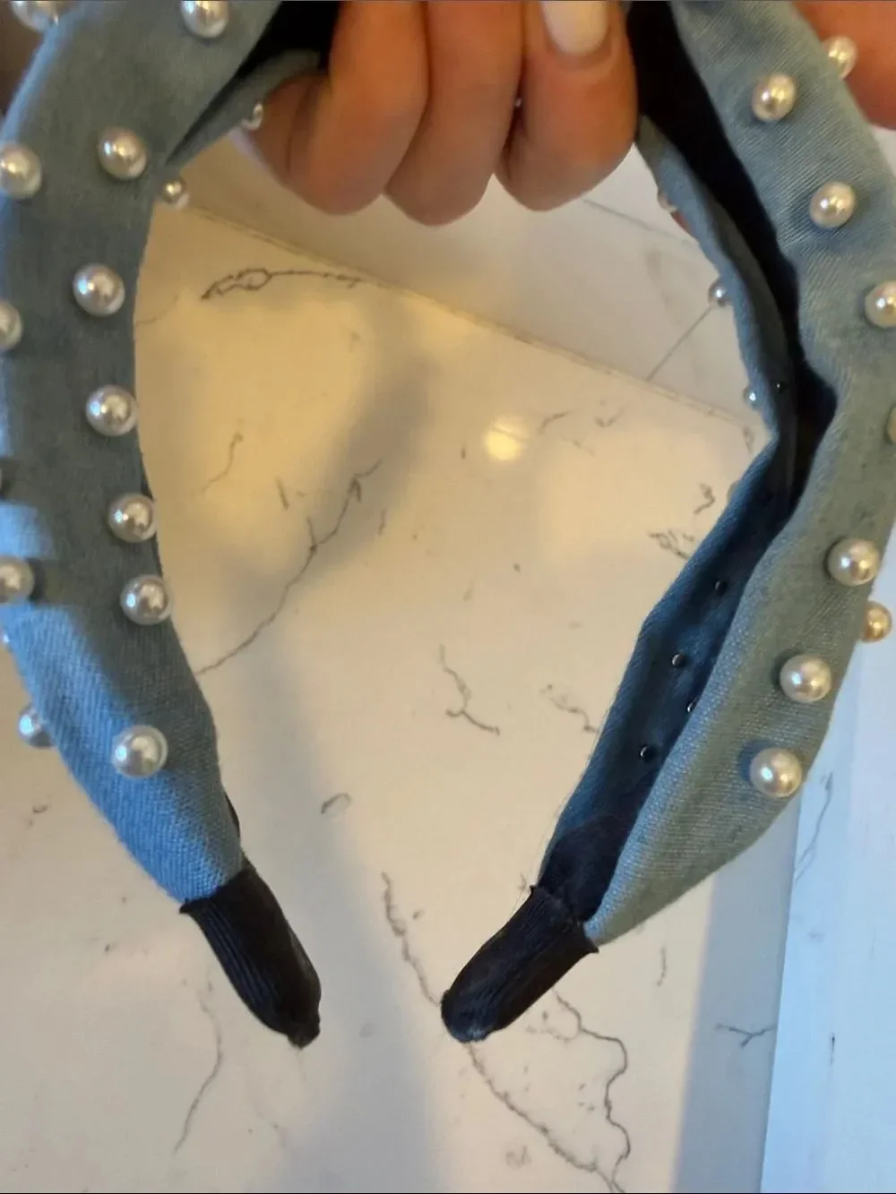 Denim Pearl Knotted Headband